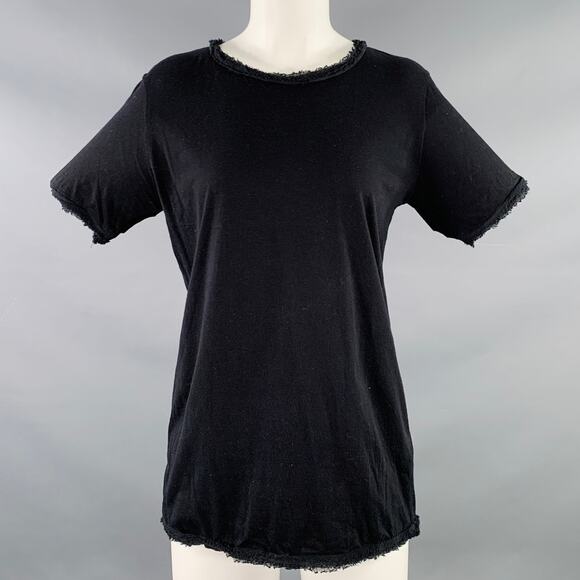 LANVIN Size M Black Cotton Silk Raw Edge T-Shirt - Picture 1 of 6